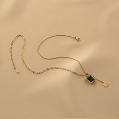 Green Emerald Pendant Necklace Stainless Steel Adjustable Necklace