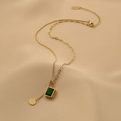 Green Emerald Pendant Necklace Stainless Steel Adjustable Necklace