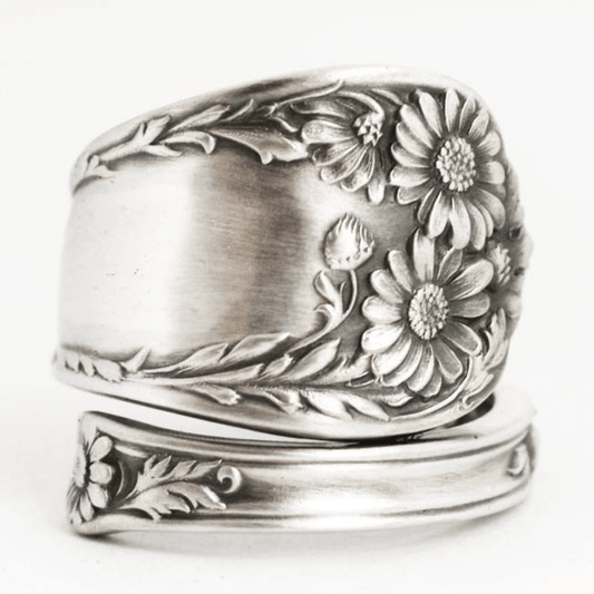 925 Silver Spoon Ring Retro Daisy Flower Wedding Gift
