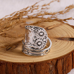 925 Silver Spoon Ring Retro Daisy Flower Wedding Gift