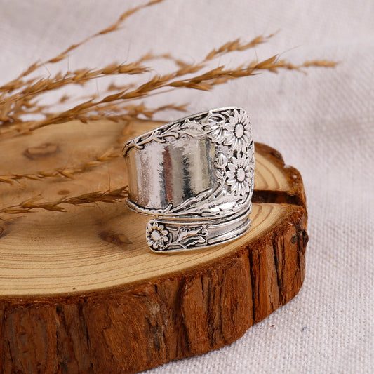 925 Silver Spoon Ring Retro Daisy Flower Wedding Gift