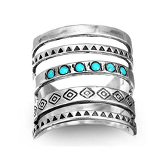 Vintage Wide Ring 925 Silver Plated Turquoise Inlaid Hollow Design