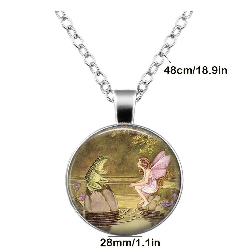 Frog Flower Fairy Time Gem Pendant Necklace