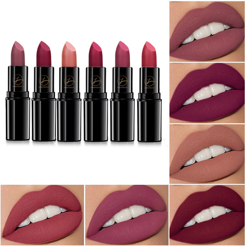 Longwear Matte Lipstick 6 Colors Waterproof Velvet Finish