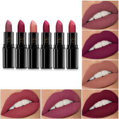 Longwear Matte Lipstick 6 Colors Waterproof Velvet Finish