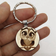 Vintage Owl Time Gemstone Keychain Necklace