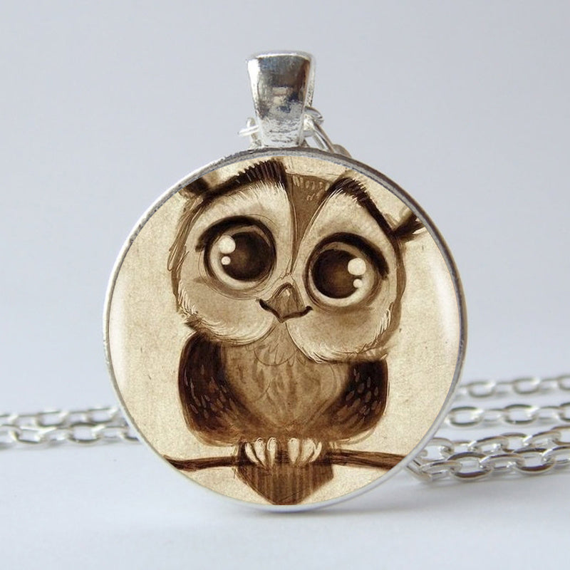 Vintage Owl Time Gemstone Keychain Necklace