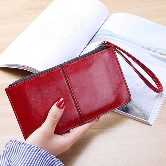 Stitch Detail Long Wallet Faux Leather Clutch Purse Women's Zipper Wristlet Bag