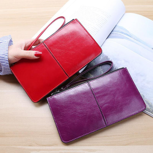 Stitch Detail Long Wallet Faux Leather Clutch Purse Women's Zipper Wristlet Bag