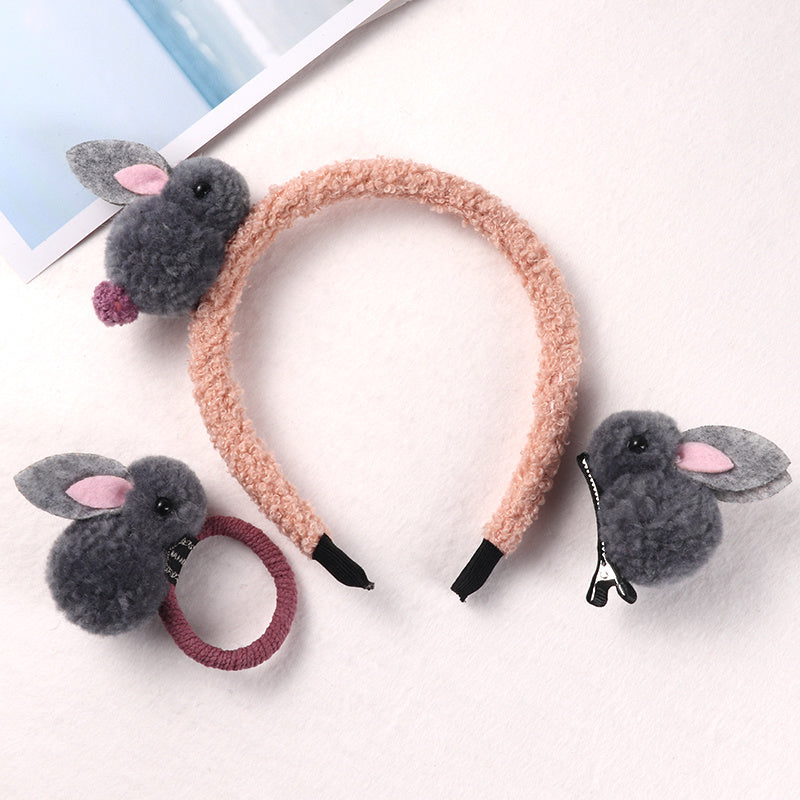 3 Piece Plush Rabbit Hair Accessory Set for Girls