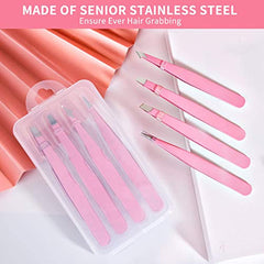 4pc Stainless Steel Tweezers Set for Precision Hair Removal