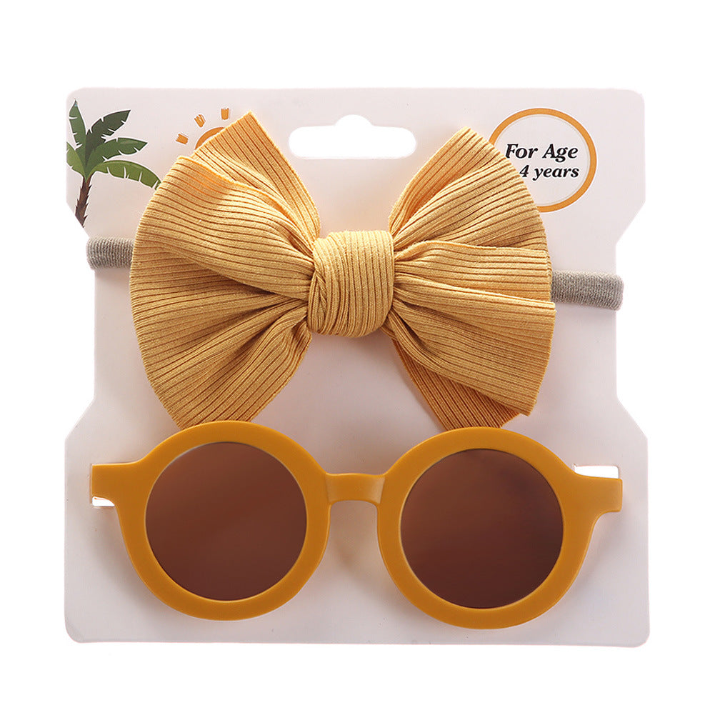 Vintage Kids Sunglasses Headband Set Hair Accessories for Toddler Girl Baby