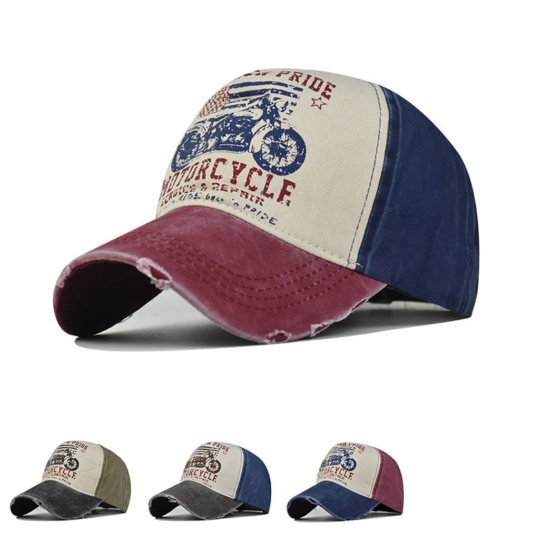 Motorcycle Graffiti Washed Baseball Cap Men Print Cotton Snapback Caps