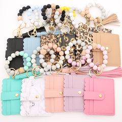 Leopard Pattern Wallet Shape Key Chain PU Leather Tassel Pendant