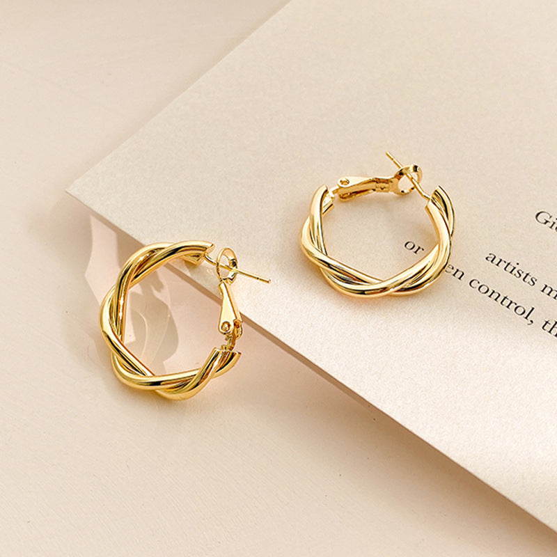 Twist Alloy Circle Geometric Round Hoop Earrings Retro Party Jewelry