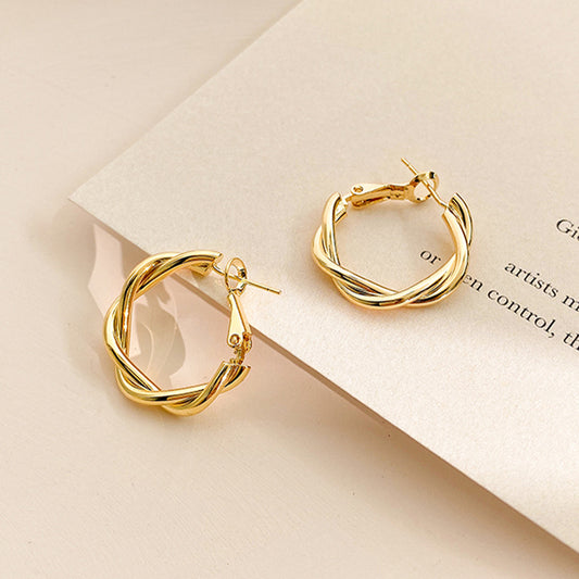 Twist Alloy Circle Geometric Round Hoop Earrings Retro Party Jewelry