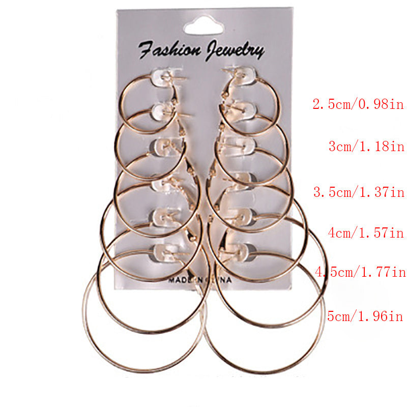 6-Pair Classic Size Hoop Earrings Set for Women