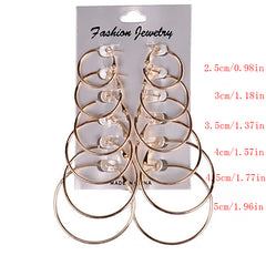 6-Pair Classic Size Hoop Earrings Set for Women