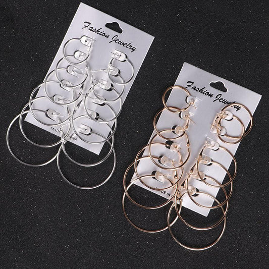 6-Pair Classic Size Hoop Earrings Set for Women