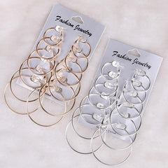 6-Pair Classic Size Hoop Earrings Set for Women