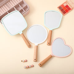 Heart Shape Handheld Mirror with Wooden Handle