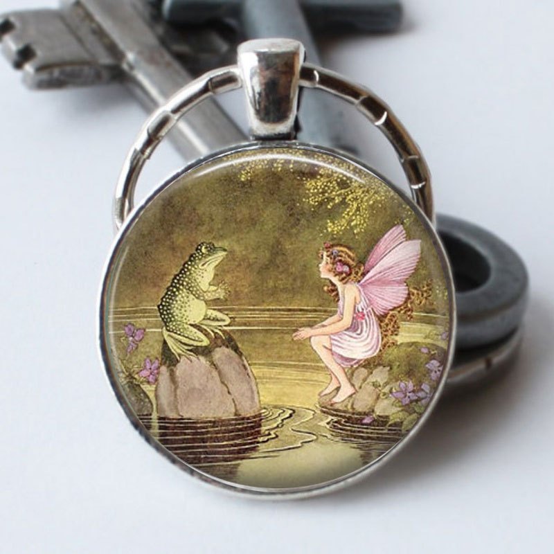 Frog Flower Fairy Time Gem Pendant Necklace