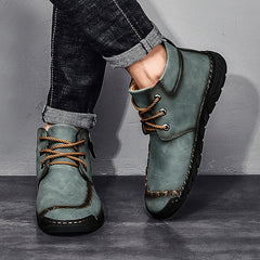 Men's Stitched Casual Ankle Boots Microfiber Walking Shoes
