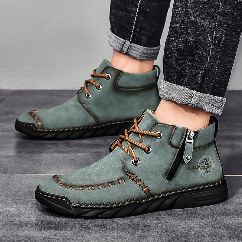 Men's Stitched Casual Ankle Boots Microfiber Walking Shoes