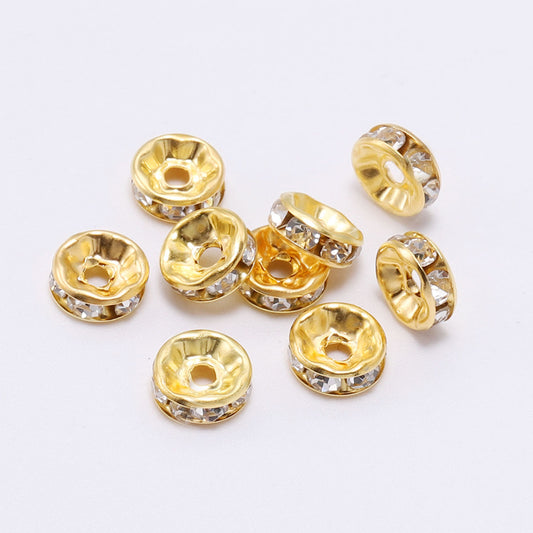 50PCS DIY Jewelry Accessories Wheel Spacer Beads Round Rhinestone Set