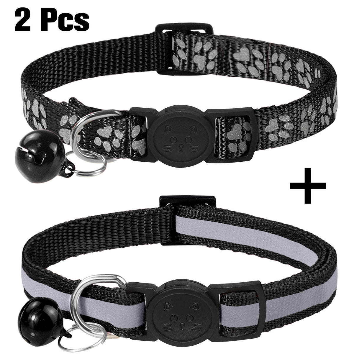 2 pcs Joytale Adjustable Bell Collar for Dogs and Cats Paw Print