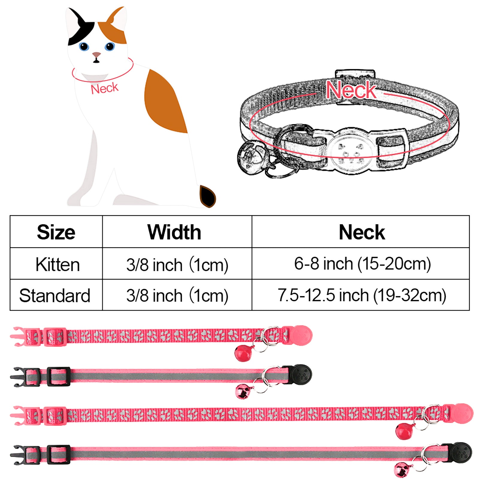 2 pcs Joytale Adjustable Bell Collar for Dogs and Cats Paw Print