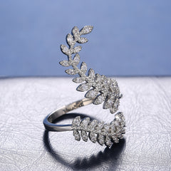 Zircon Plant Leaf Ring 18K Plated Hand Jewelry