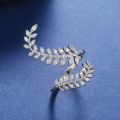 Zircon Plant Leaf Ring 18K Plated Hand Jewelry