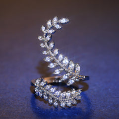 Zircon Plant Leaf Ring 18K Plated Hand Jewelry