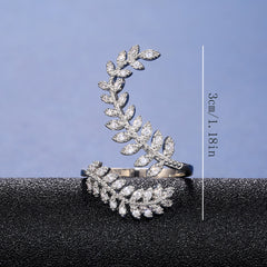 Zircon Plant Leaf Ring 18K Plated Hand Jewelry
