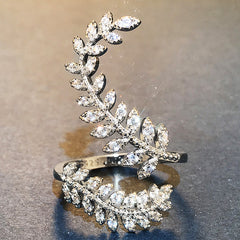 Zircon Plant Leaf Ring 18K Plated Hand Jewelry