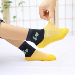 5 Pairs Boys Car Print Crew Socks, Breathable Thin Mesh Knit, Spring Summer
