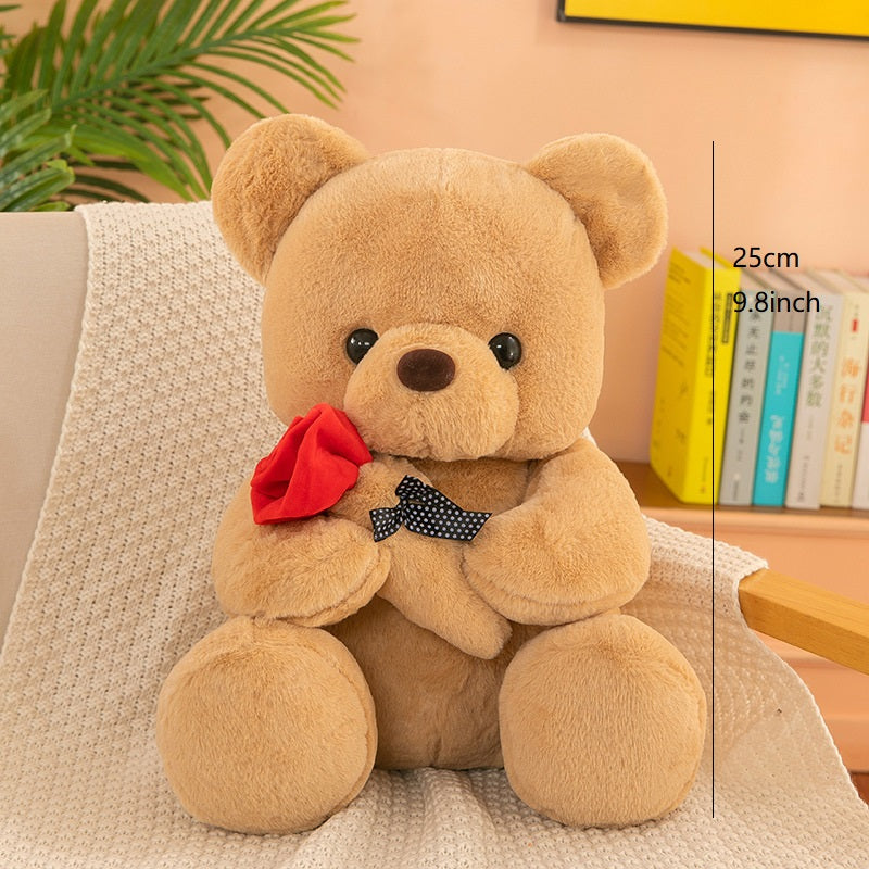 8in Cartoon Rose Teddy Bear Doll Pillow Plush Toy for Weddings