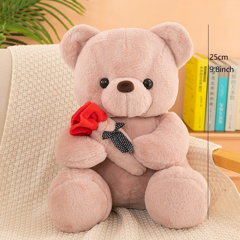 8in Cartoon Rose Teddy Bear Doll Pillow Plush Toy for Weddings