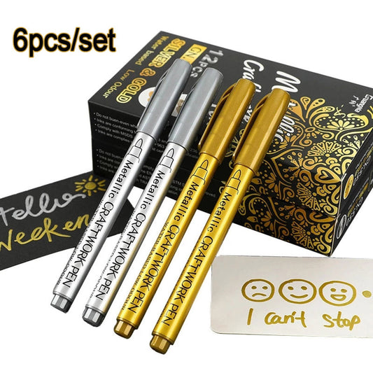 6pcs Silvery Paint Markers Ceramic Glass Cloth DIY Crafts