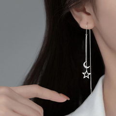 Hollow Star Moon Tassel Earrings Threader Ear Jewelry For Women