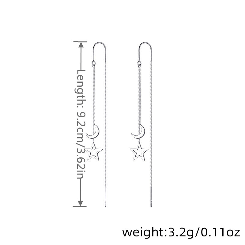 Hollow Star Moon Tassel Earrings Threader Ear Jewelry For Women