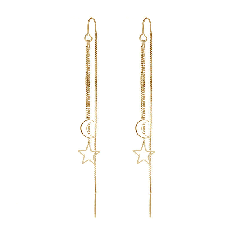 Hollow Star Moon Tassel Earrings Threader Ear Jewelry For Women
