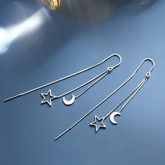 Hollow Star Moon Tassel Earrings Threader Ear Jewelry For Women