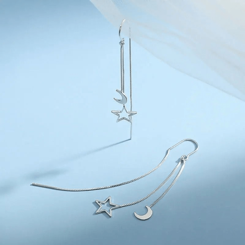Hollow Star Moon Tassel Earrings Threader Ear Jewelry For Women
