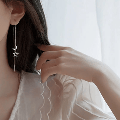Hollow Star Moon Tassel Earrings Threader Ear Jewelry For Women
