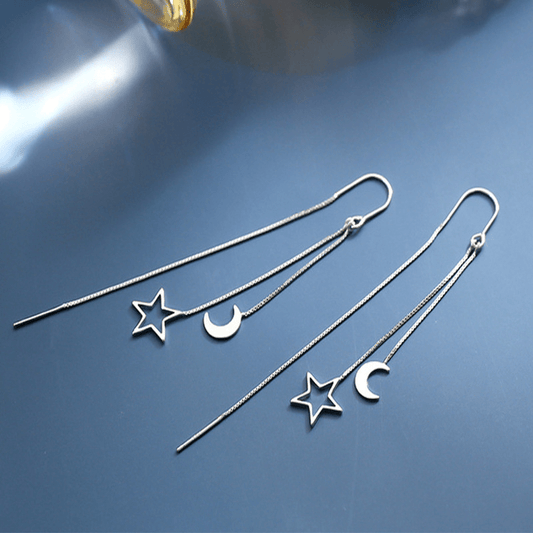 Hollow Star Moon Tassel Earrings Threader Ear Jewelry For Women