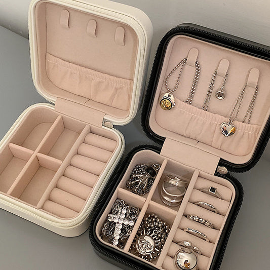 Leather Jewelry Box Organizer Travel Case Locket Necklace Earring Ring Holder Di