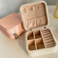 Leather Jewelry Box Organizer Travel Case Locket Necklace Earring Ring Holder Di
