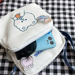 Bear Print Crossbody Bag Mini Canvas Square Purse Cartoon Shoulder Phone Bag